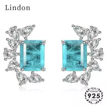 Линдон Стерлингового Серебра 925 Элегантные Женские Серьги Ювелирные Изделия 8*10 Прямоугольные Цирконовые Серьги-гвоздики Для Свадебной Вечеринки Подарки