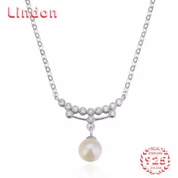 Линдон Стерлингового Серебра 925 Классический Синтетический Жемчуг Женское Ожерелье Подвеска Модный Подарок серебряный