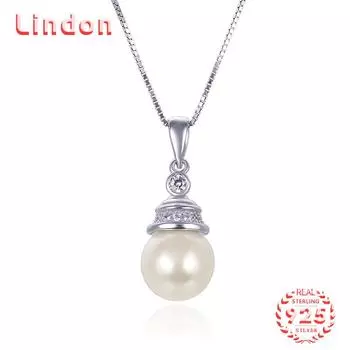 Линдон Стерлингового Серебра 925 Классический Синтетический Жемчуг Женское Ожерелье Подвеска Модный Подарок
