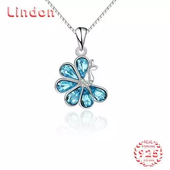 Линдон Стерлингового Серебра 925 Классическое Женское Ожерелье Кулон Циркон Модный Подарок синий