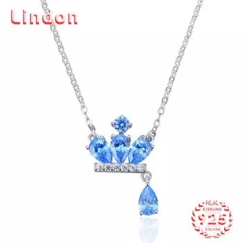 Линдон Стерлингового Серебра 925 Классическое Женское Ожерелье Кулон Циркон Модный Подарок синий