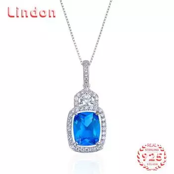 Линдон Стерлингового Серебра 925 Классическое Женское Ожерелье Кулон Циркон Модный Подарок синий