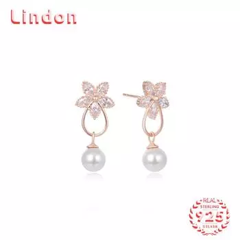 Линдон стерлингового серебра 925 пробы синтетический жемчуг серьги серьги-капли для женщин подарки на свадьбу розового золота