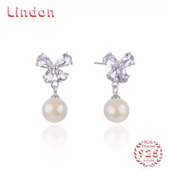 Линдон стерлингового серебра 925 пробы синтетический жемчуг серьги серьги-капли для женщин подарки на свадьбу серебряный