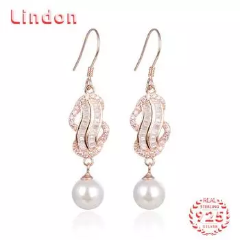 Линдон стерлингового серебра 925 пробы синтетический жемчуг серьги серьги-капли для женщин подарки на свадьбу розового золота