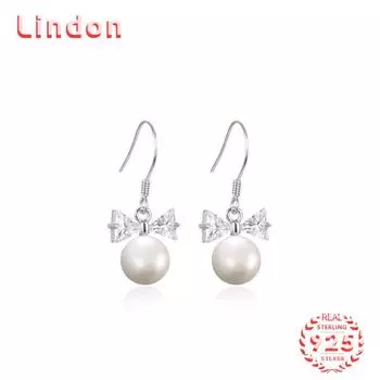 Линдон стерлингового серебра 925 пробы синтетический жемчуг серьги серьги-капли для женщин подарки на свадьбу серебряный