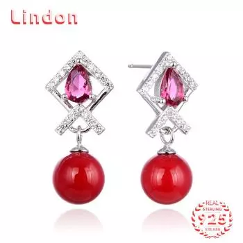 Линдон стерлингового серебра 925 пробы синтетический жемчуг серьги серьги-капли для женщин подарки на свадьбу