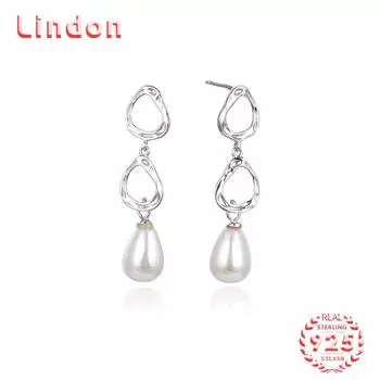 Линдон стерлингового серебра 925 пробы синтетический жемчуг серьги серьги-капли для женщин подарки на свадьбу серебряный