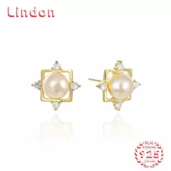 Линдон стерлингового серебра 925 пробы синтетический жемчуг серьги серьги-капли для женщин подарки на свадьбу золотой