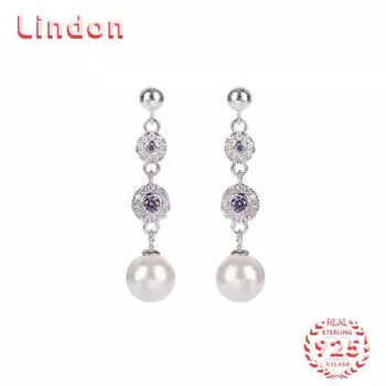 Линдон стерлингового серебра 925 пробы синтетический жемчуг серьги серьги-капли для женщин подарки на свадьбу серебряный