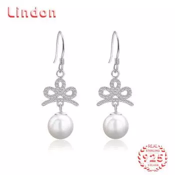 Линдон стерлингового серебра 925 пробы синтетический жемчуг серьги серьги-капли для женщин подарки на свадьбу серебряный
