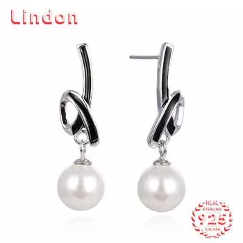 Линдон стерлингового серебра 925 пробы синтетический жемчуг серьги серьги-капли для женщин подарки на свадьбу серебряный