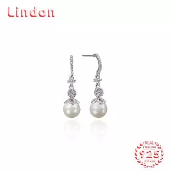Линдон стерлингового серебра 925 пробы синтетический жемчуг серьги серьги-капли для женщин подарки на свадьбу серебряный
