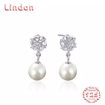 Линдон стерлингового серебра 925 пробы синтетический жемчуг серьги серьги-капли для женщин подарки на свадьбу серебряный