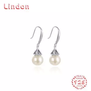 Линдон стерлингового серебра 925 пробы синтетический жемчуг серьги серьги-капли для женщин подарки на свадьбу серебряный