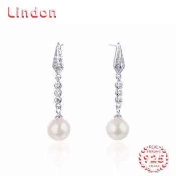 Линдон стерлингового серебра 925 пробы синтетический жемчуг серьги серьги-капли для женщин подарки на свадьбу белый