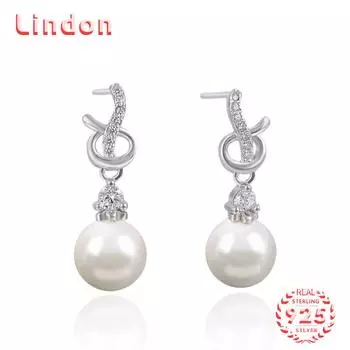 Линдон стерлингового серебра 925 пробы синтетический жемчуг серьги серьги-капли для женщин подарки на свадьбу серебряный
