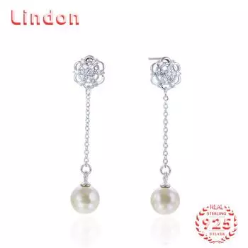 Линдон стерлингового серебра 925 пробы синтетический жемчуг серьги серьги-капли для женщин подарки на свадьбу серебряный