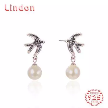 Линдон стерлингового серебра 925 пробы синтетический жемчуг серьги серьги-капли для женщин подарки на свадьбу розового золота