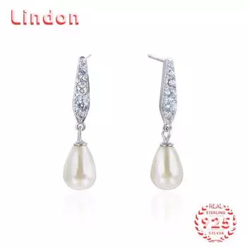 Линдон стерлингового серебра 925 пробы синтетический жемчуг серьги серьги-капли для женщин подарки на свадьбу серебряный