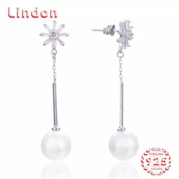 Линдон стерлингового серебра 925 пробы синтетический жемчуг серьги серьги-капли для женщин подарки на свадьбу серебряный
