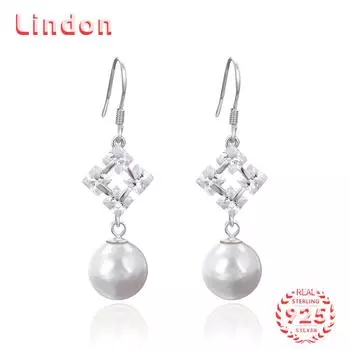 Линдон стерлингового серебра 925 пробы синтетический жемчуг серьги серьги-капли для женщин подарки на свадьбу серебряный
