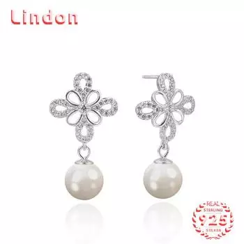 Линдон стерлингового серебра 925 пробы синтетический жемчуг серьги серьги-капли для женщин подарки на свадьбу серебряный