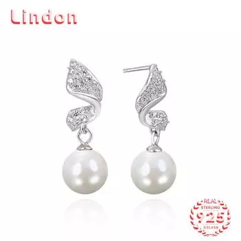 Линдон стерлингового серебра 925 пробы синтетический жемчуг серьги серьги-капли для женщин подарки на свадьбу серебряный