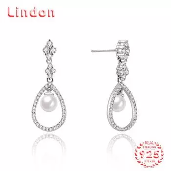 Линдон стерлингового серебра 925 пробы синтетический жемчуг серьги серьги-капли для женщин подарки на свадьбу серебряный