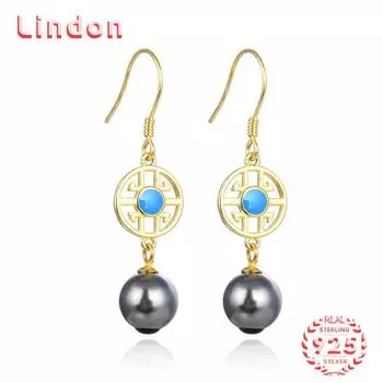 Линдон стерлингового серебра 925 пробы синтетический жемчуг серьги серьги-капли для женщин подарки на свадьбу золотой