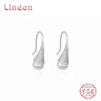 Линдон стерлингового серебра 925 пробы синтетический жемчуг серьги серьги-капли для женщин подарки на свадьбу серебряный
