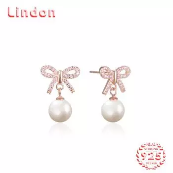 Линдон стерлингового серебра 925 пробы синтетический жемчуг серьги серьги-капли для женщин подарки на свадьбу розового золота