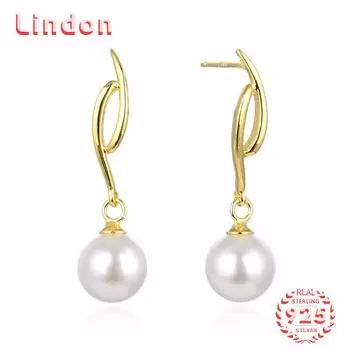 Линдон стерлингового серебра 925 пробы синтетический жемчуг серьги серьги-капли для женщин подарки на свадьбу золотой