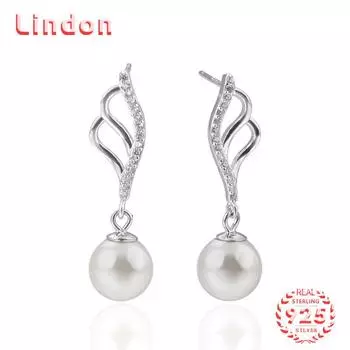 Линдон стерлингового серебра 925 пробы синтетический жемчуг серьги серьги-капли для женщин подарки на свадьбу серебряный