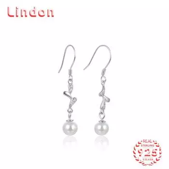 Линдон стерлингового серебра 925 пробы синтетический жемчуг серьги серьги-капли для женщин подарки на свадьбу серебряный