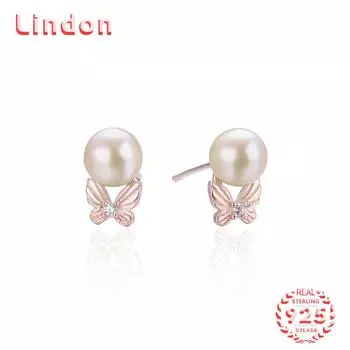Линдон стерлингового серебра 925 пробы синтетический жемчуг серьги серьги-капли для женщин подарки на свадьбу розового золота