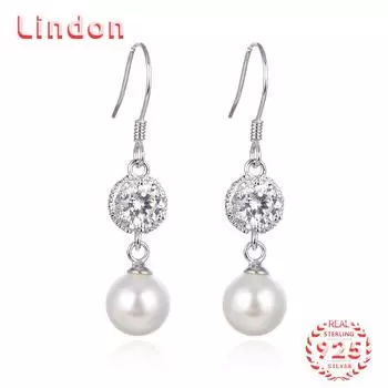 Линдон стерлингового серебра 925 пробы синтетический жемчуг серьги серьги-капли для женщин подарки на свадьбу серебряный