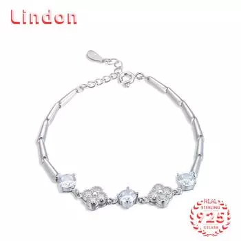 Lindon женский циркон стерлингового серебра 925 пробы ювелирные изделия геометрический браслет из бисера-цепочки модный тонкий свадебный подарок для подруги серебряный