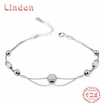 Lindon женский циркон стерлингового серебра 925 пробы ювелирные изделия геометрический браслет из бисера-цепочки модный тонкий свадебный подарок для подруги серебряный