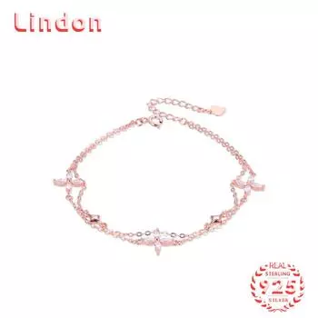Lindon женский циркон стерлингового серебра 925 пробы ювелирные изделия геометрический браслет из бисера-цепочки модный тонкий свадебный подарок для подруги розового золота