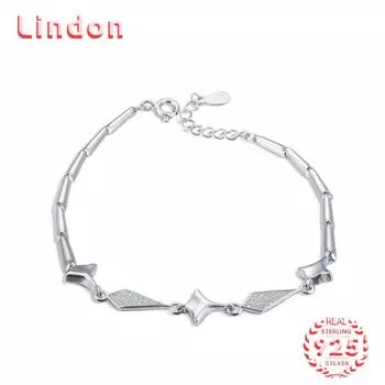 Lindon женский циркон стерлингового серебра 925 пробы ювелирные изделия геометрический браслет из бисера-цепочки модный тонкий свадебный подарок для подруги серебряный