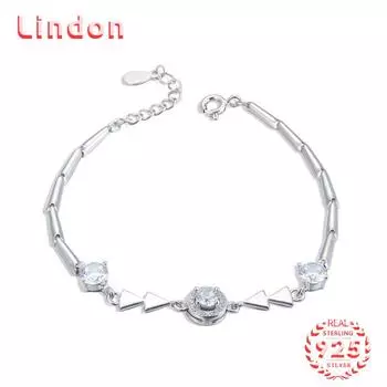 Lindon женский циркон стерлингового серебра 925 пробы ювелирные изделия геометрический браслет из бисера-цепочки модный тонкий свадебный подарок для подруги серебряный