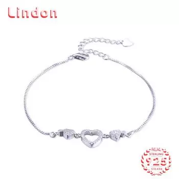 Lindon женский циркон стерлингового серебра 925 пробы ювелирные изделия геометрический браслет из бисера-цепочки модный тонкий свадебный подарок для подруги серебряный