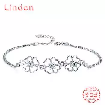 Lindon женский циркон стерлингового серебра 925 пробы ювелирные изделия геометрический браслет из бисера-цепочки модный тонкий свадебный подарок для подруги белый