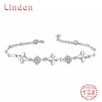 Lindon женский циркон стерлингового серебра 925 пробы ювелирные изделия геометрический браслет из бисера-цепочки модный тонкий свадебный подарок для подруги серебряный