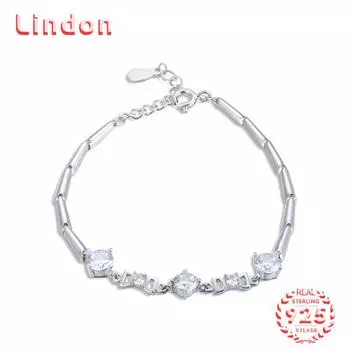Lindon женский циркон стерлингового серебра 925 пробы ювелирные изделия геометрический браслет из бисера-цепочки модный тонкий свадебный подарок для подруги серебряный