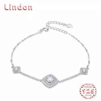 Lindon женский циркон стерлингового серебра 925 пробы ювелирные изделия геометрический браслет из бисера-цепочки модный тонкий свадебный подарок для подруги серебряный