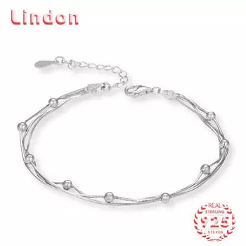 Lindon женский циркон стерлингового серебра 925 пробы ювелирные изделия геометрический браслет из бисера-цепочки модный тонкий свадебный подарок для подруги серебряный