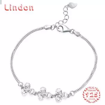 Lindon женский циркон стерлингового серебра 925 пробы ювелирные изделия геометрический браслет из бисера-цепочки модный тонкий свадебный подарок для подруги серебряный