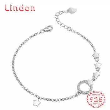 Lindon женский циркон стерлингового серебра 925 пробы ювелирные изделия геометрический браслет из бисера-цепочки модный тонкий свадебный подарок для подруги серебряный